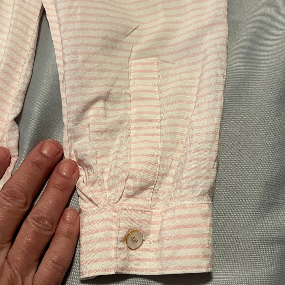 J. JILL Blouse Size Large Button Down Long Sleeve Pink White Stripe Women’s Top - Picture 10 of 10